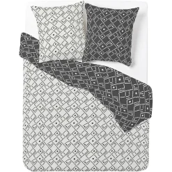 Parure de lit 2 personnes 200x200cm réversible motif aztèque noir et blanc