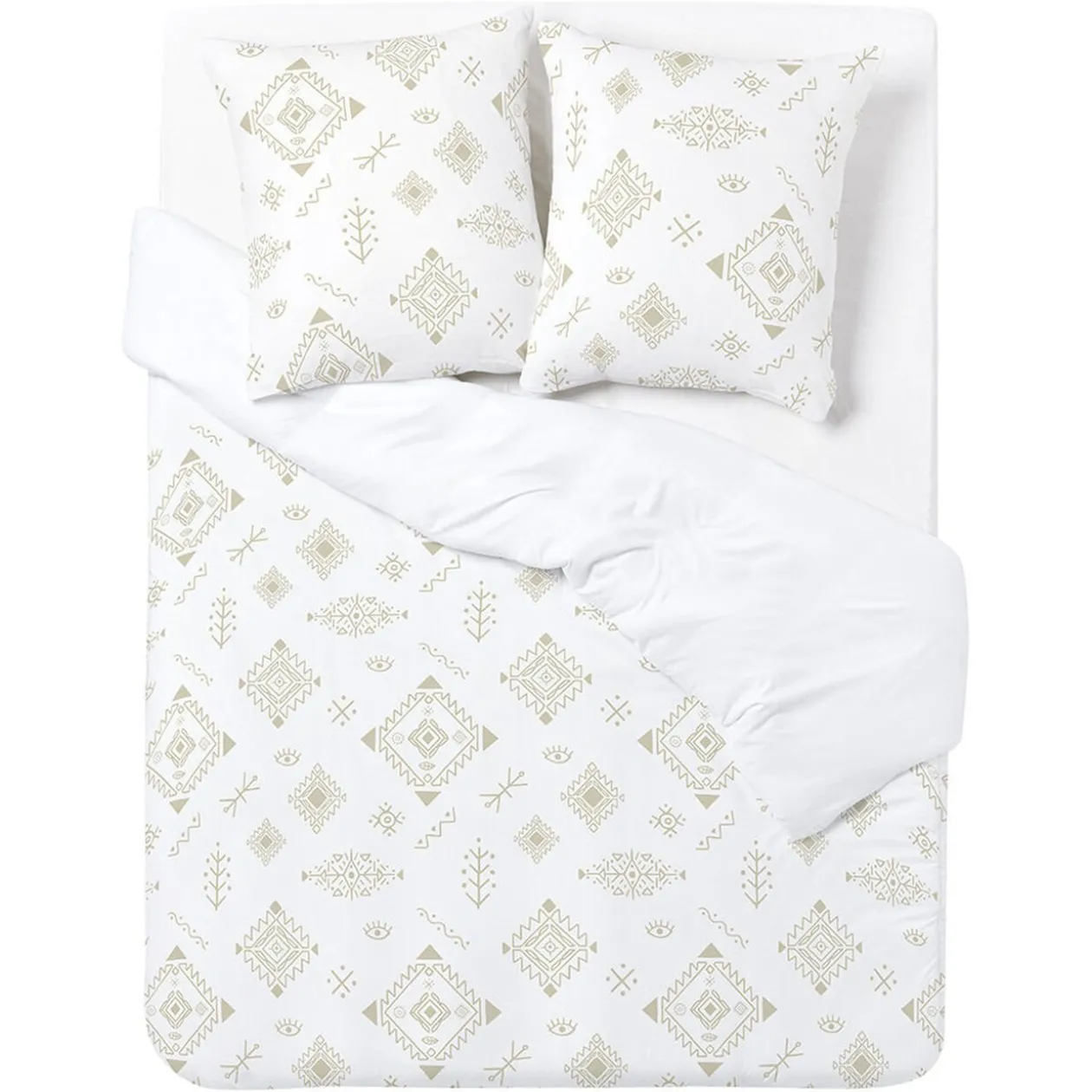 Parure de lit 2 personnes 240x220cm réversible motif berbère beige et blanc