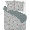 Parure de lit 2 personnes 240x220cm réversible motif floral vert et rose