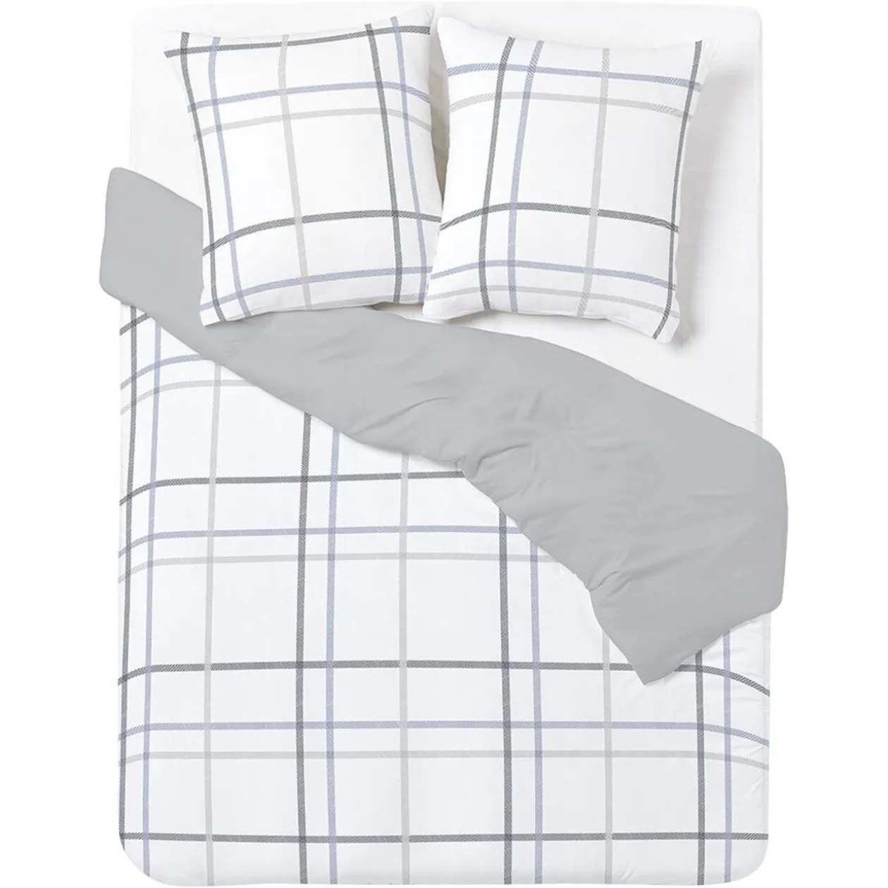 Parure de lit 2 personnes 240x220cm réversible quadrillage gris et blanc