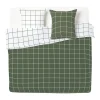 Parure de lit 2 personnes 260x240cm réversible quadrillage vert et blanc