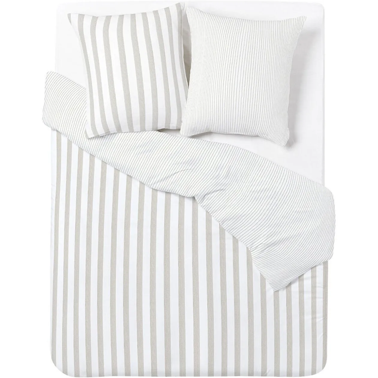 Parure de lit 2 personnes 240x220cm réversible rayure blanc et beige