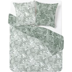 Parure de lit 2 personnes 240x220cm réversible motif végétal vert