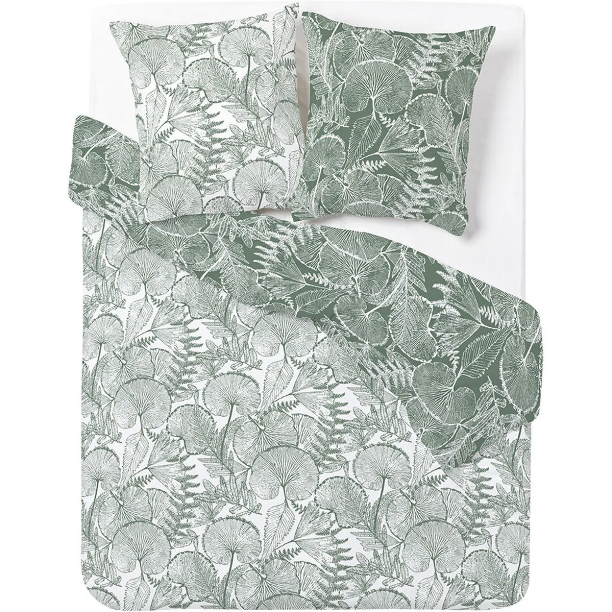 Parure de lit 2 personnes 240x220cm réversible motif végétal vert