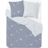 Parure de lit 2 personnes 240x220cm réversible motif géométrique bleu