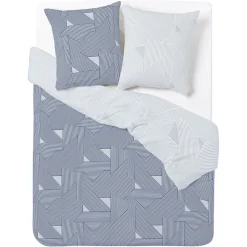 Parure de lit 2 personnes 240x220cm réversible motif géométrique bleu