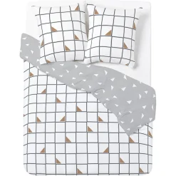 Parure de lit 2 personnes 240x220cm réversible quadrillage gris et blanc