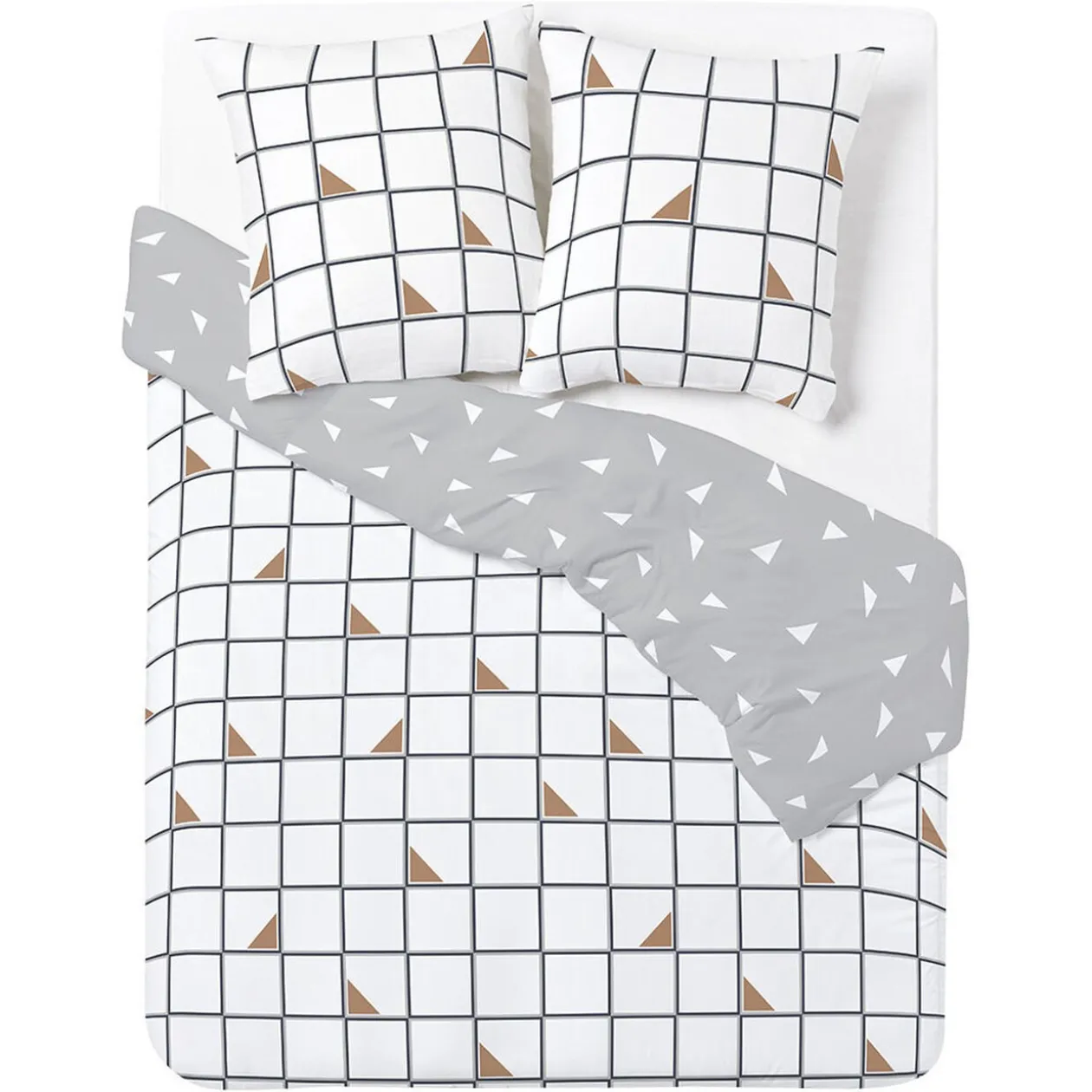 Parure de lit 2 personnes 240x220cm réversible quadrillage gris et blanc