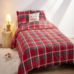 Parure de lit 2 personnes 240x220cm Noël tartan rouge