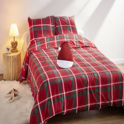 Parure de lit 2 personnes 240x220cm Noël tartan rouge
