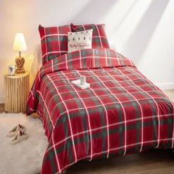 Parure de lit 2 personnes 240x220cm Noël tartan rouge