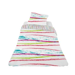 Parure de lit 1 place design rayures multicolores