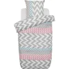 Parure de lit 1 place design zig zag blanc gris bleu et rose