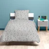Parure de lit 1 place grise motifs gouttes