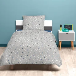 Parure de lit 1 place grise motifs gouttes