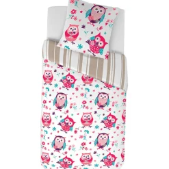 Parure de lit 1 place Hibou rose