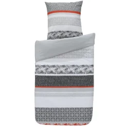 Parure de lit 1 place motifs graphiques noir gris orange