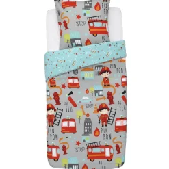 Parure de lit 1 place multicolore imprimé pompiers