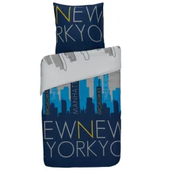 Parure de lit 1 place New York bleu gris