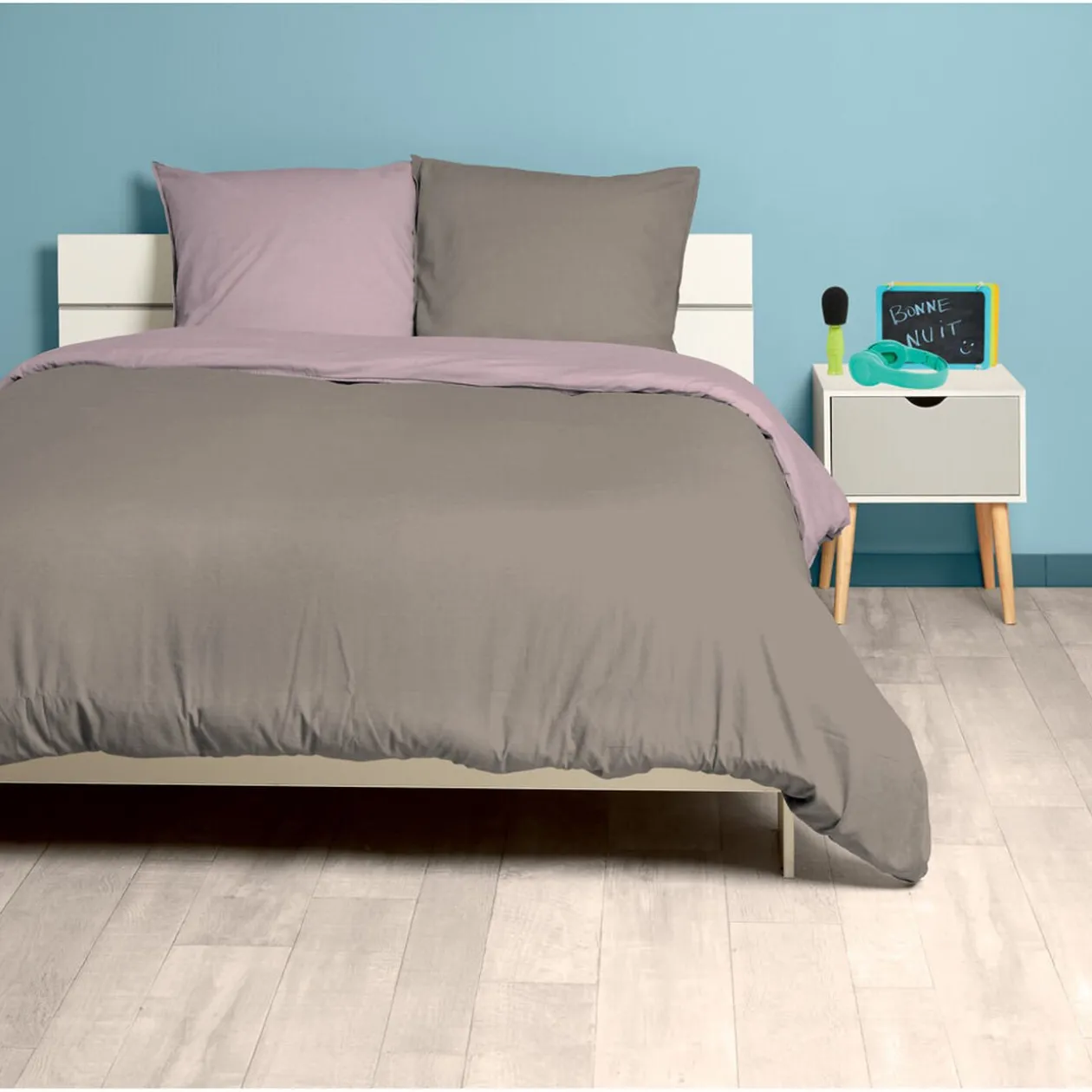 Parure de lit 2 places à zipper rose et taupe