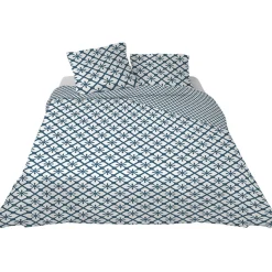 Parure de lit 2 places blanche design losanges bleus