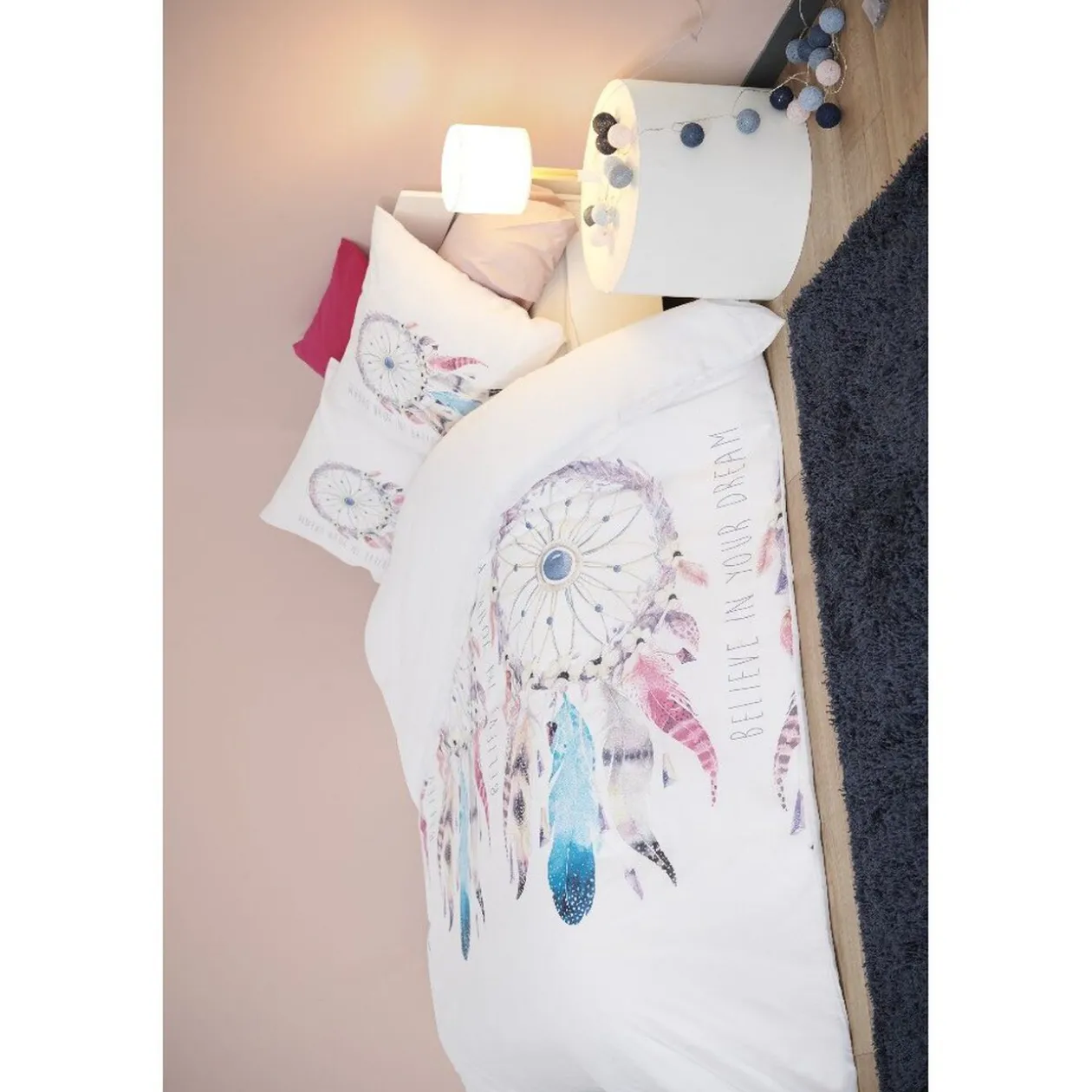 Parure de lit 2 places blanche imprimé attrape rêves