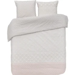 Parure de lit 2 places blanche et rose motifs demi-lunes