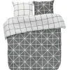 Parure de lit 2 places blanche et grise motif quadrillage
