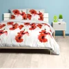 Parure de lit 2 places blanche motifs coquelicots rouges