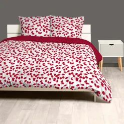 Parure de lit 2 places blanche à motifs cerises rouges