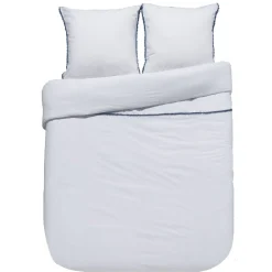 Parure de lit 2 places blanche finition pompons bleus