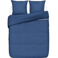 Parure de lit 2 places bleue finition pompons blancs