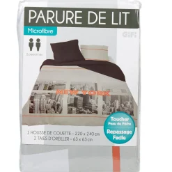 Parure de lit 2 places design New York gris noir orange