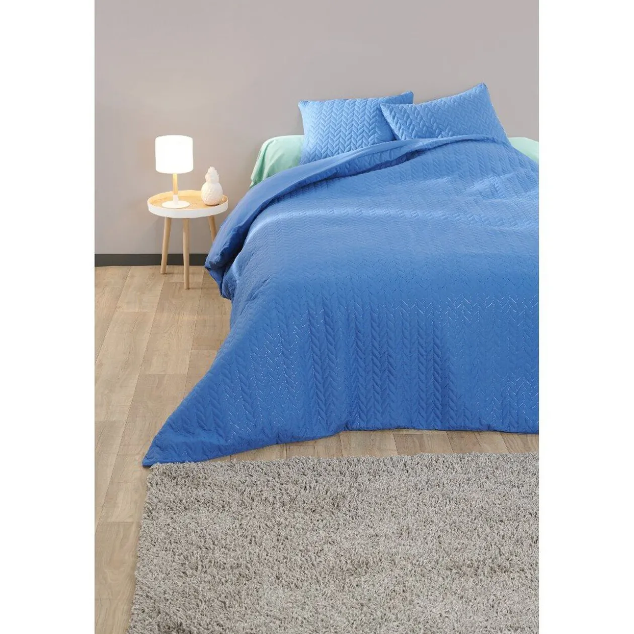 Parure de lit 2 places dessus matelassé bleu 220x240 cm