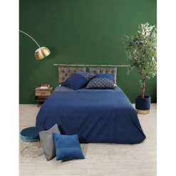Parure de lit 2 places diamant bleu nuit et doré 240x260 cm