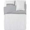 Parure de lit 2 places finition boutons coton gris à rayures