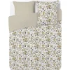 Parure de lit 2 places finition boutons coton imprimé fleuri beige
