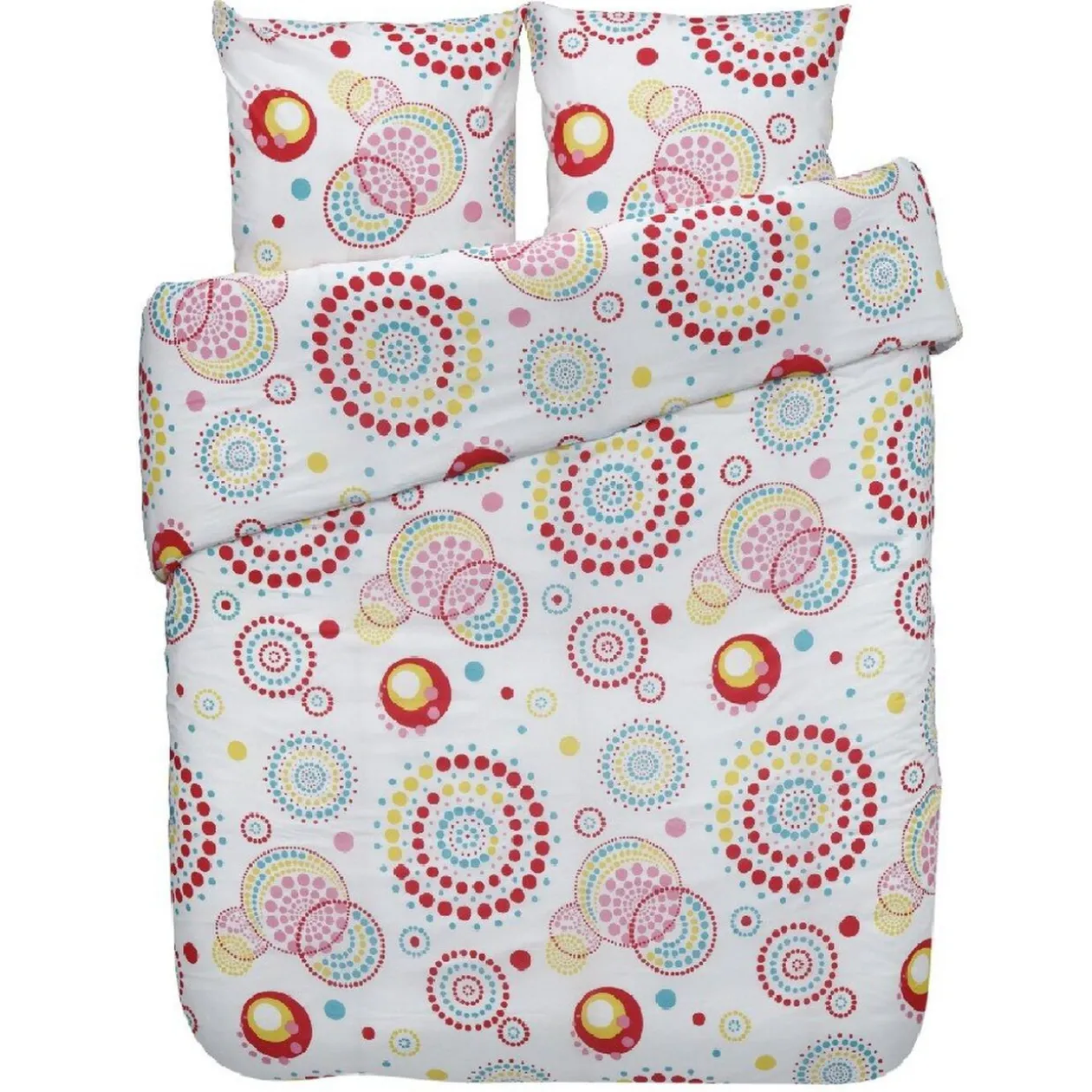 Parure de lit 2 places Folk design ronds et pois multicolores