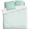 Parure de lit 2 places imprimée motifs vert d'eau fond blanc