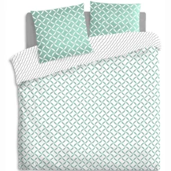 Parure de lit 2 places imprimée motifs vert d'eau fond blanc