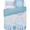 Parure de lit 2 places imprimé rosaces turquoise beige