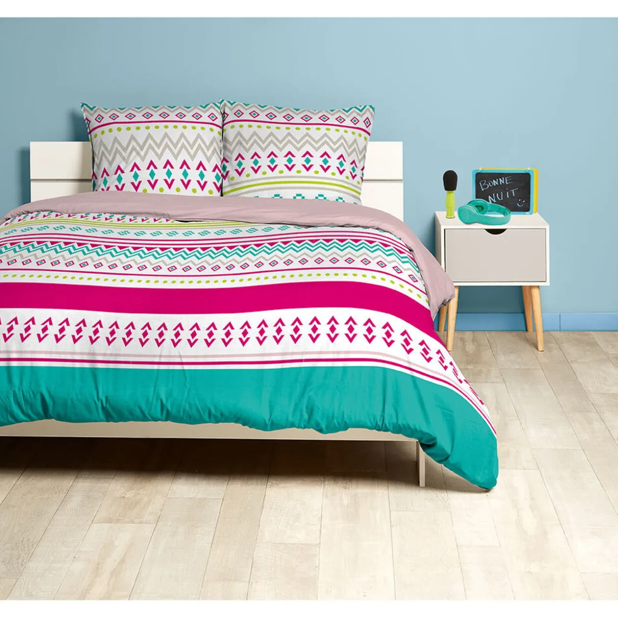 Parure de lit 2 places imprimé graphique multicolore
