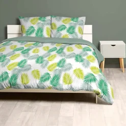 Parure de lit 2 places imprimée feuillage vert