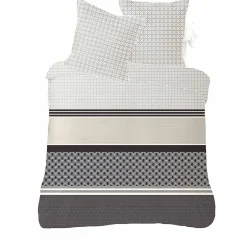 Parure de lit 2 places imprimé bandes graphiques gris noir