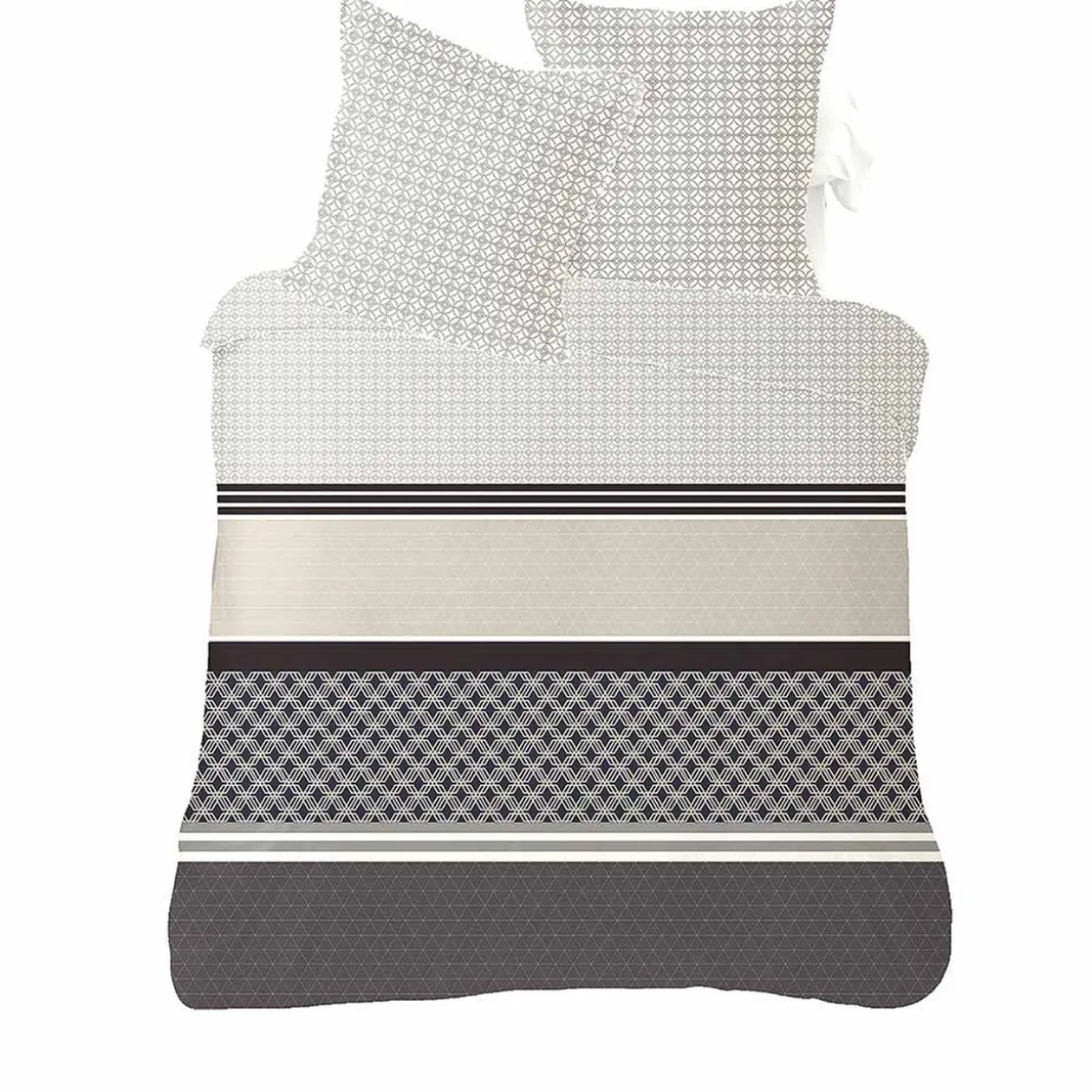 Parure de lit 2 places imprimé bandes graphiques gris noir