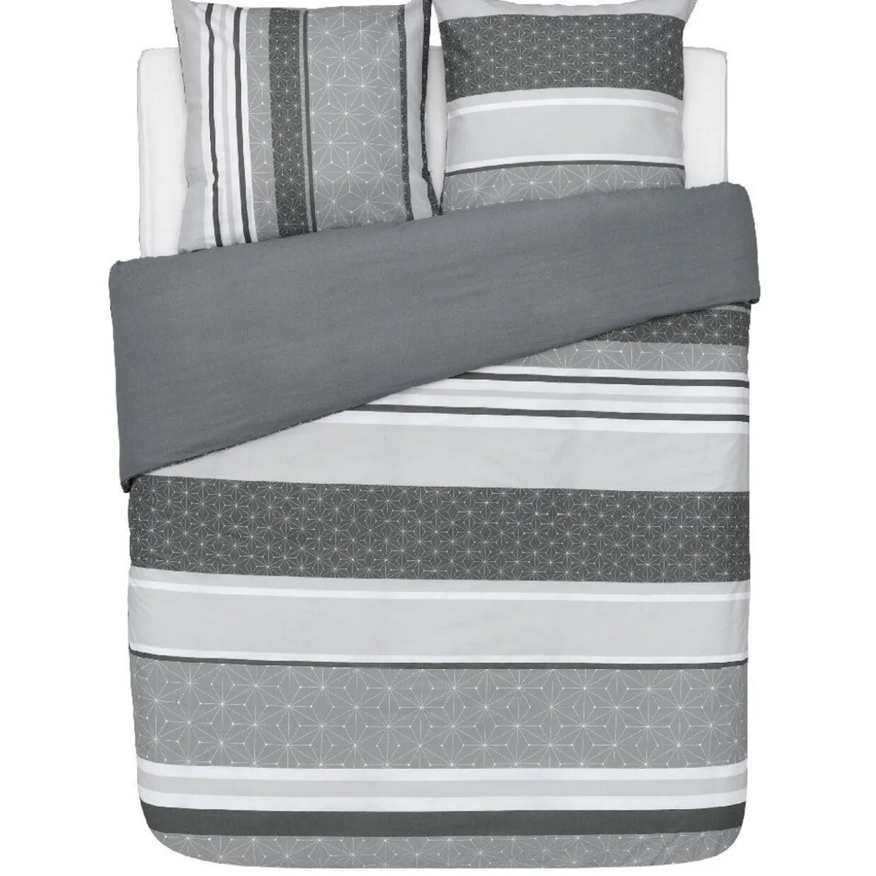 Parure de lit 2 places motifs graphiques et gris uni