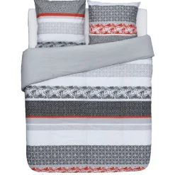 Parure de lit 2 places motifs graphiques noir gris orange