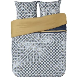 Parure de lit 2 places motifs carreau de ciment bleu jaune