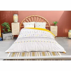 Parure de lit 2 places motif ethnique noir jaune 240x220 cm