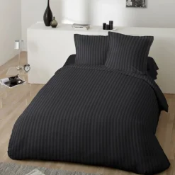 Parure de lit 2 places noire rayée